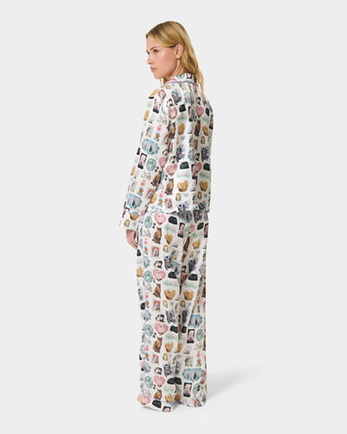 BB x Ashley Williams Luxus-Satin-Hemd mit Kätzchen-Print 