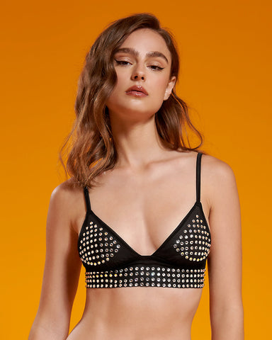 BB x Ashish Soft Bralette aus Satin und Mesh verziert mit silbernen Diamanten