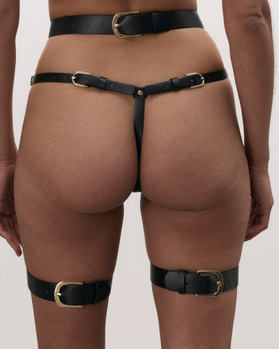 Lotus Oberschenkel-Harness aus Kunstleder Schwarz/Gold