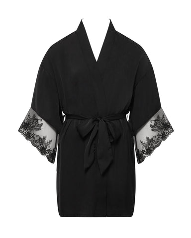 Marseille Luxuriöser Kimono aus Satin Schwarz