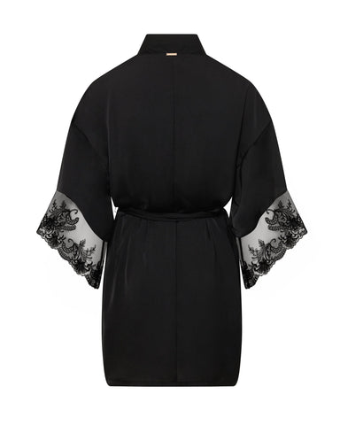 Marseille Luxuriöser Kimono aus Satin Schwarz