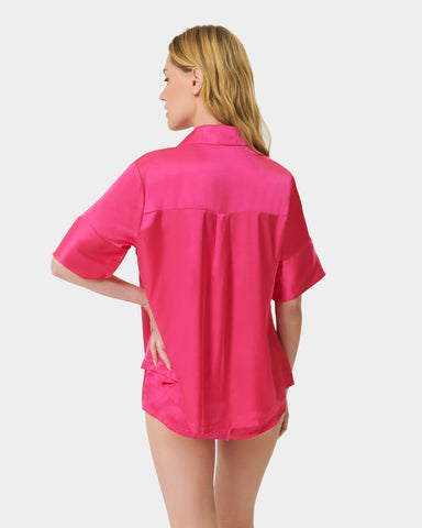 Alma luxuriöses kurzes Pyjama Set aus Satin Fuchsia-Rosa