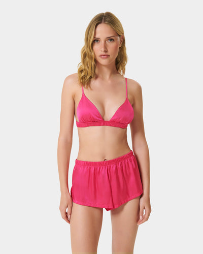 Saskia Luxuriöses Set aus Satin Soft-BH und Shorts Fuchsia-Rosa