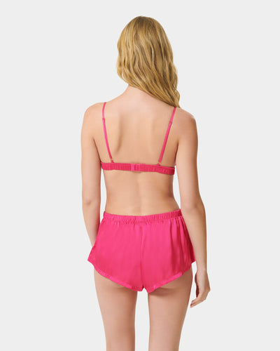 Saskia Luxuriöses Set aus Satin Soft-BH und Shorts Fuchsia-Rosa