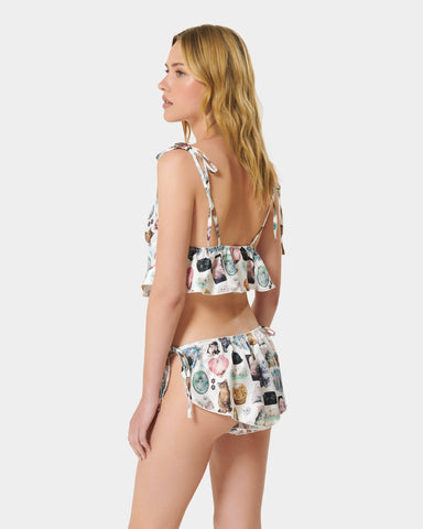 BB x Ashley Williams Luxus-Satin-Set aus Crop-Camisole und Shorts mit Kätzchen-Print