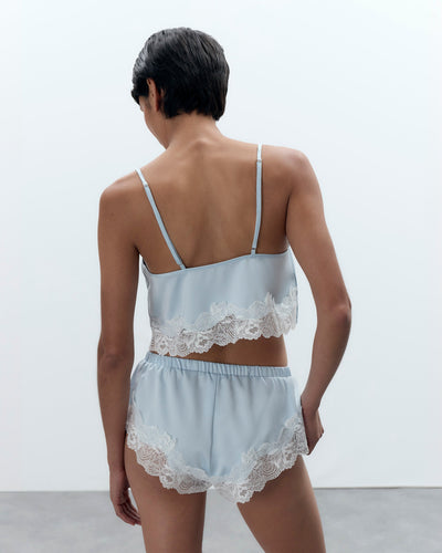 Isabella Luxus-Satin Camisole- und Shorts-Set Eiswasserblau/Weiß