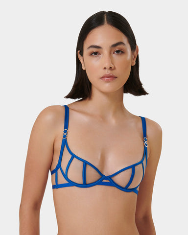 Etta Bügel-BH aus Satin Ägyptisch Blau/Durchsichtig
