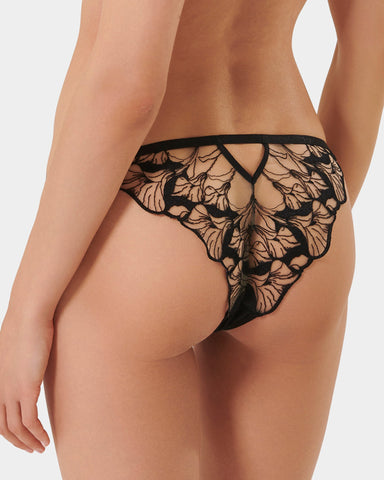 Kalmia Slip aus Satin Schwarz/Durchsichtig