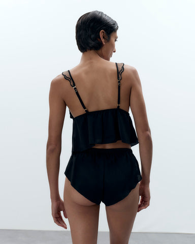 Marabel luxuriöses Camisole- und Shorts-Set Schwarz/Durchsichtig