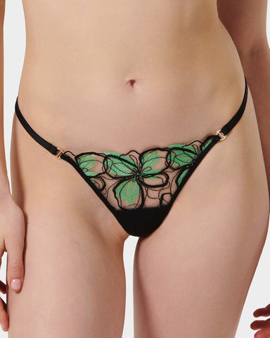 Odette String in Schwarz/Sommergrün