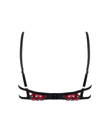 Calista transparenter Blumen-BH in Schwarz/Kirschrot