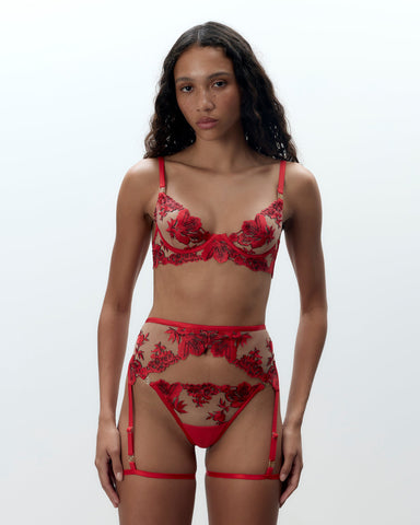 Lavanya Strumpfhalter mit Oberschenkel-Harness Rot