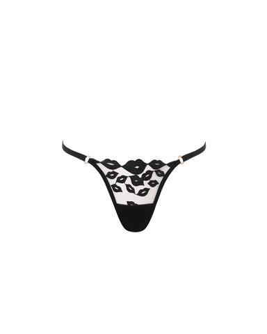 Marian String mit Stickerei Schwarz