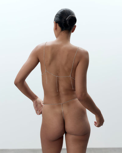 Estelle Offener Diamanté-String Silber