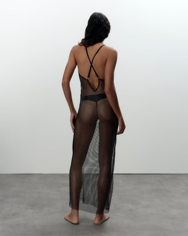 Noor transparentes Mesh-Negligé Schwarz