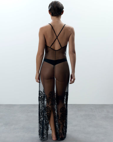 Penelope transparentes langes Negligé Schwarz