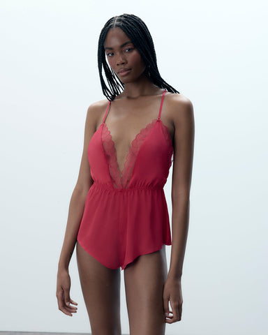 Vermont transparenter Satin-Teddy in Rosa