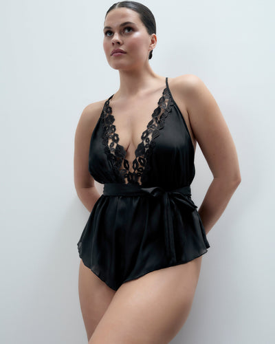 Marian Chiffon-Teddy mit Stickerei Schwarz
