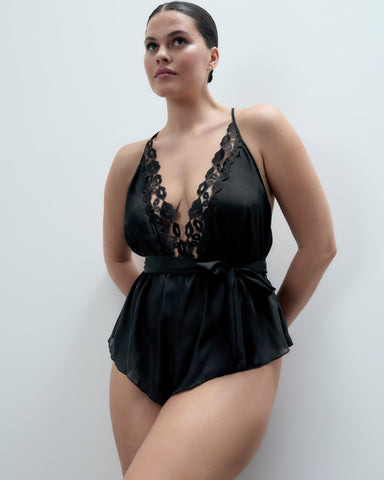 Marian Chiffon-Teddy mit Stickerei Schwarz