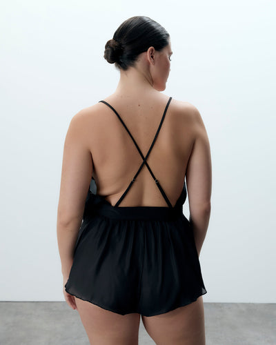 Marian Chiffon-Teddy mit Stickerei Schwarz