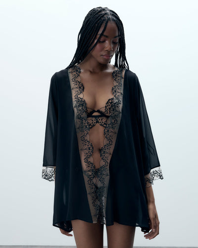 Marisa transparenter Chiffon-Kimono in Schwarz