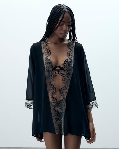 Marisa transparenter Chiffon-Kimono in Schwarz