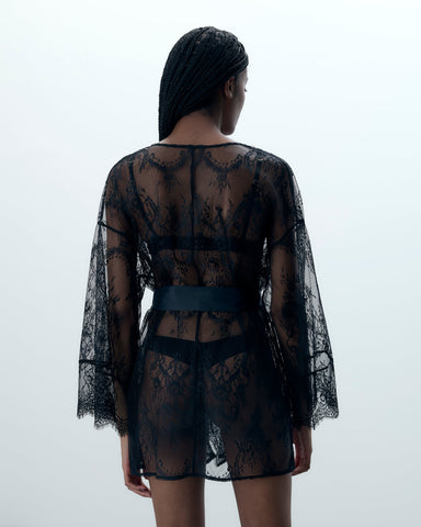 Madeline transparenter Spitzen-Kimono in Schwarz