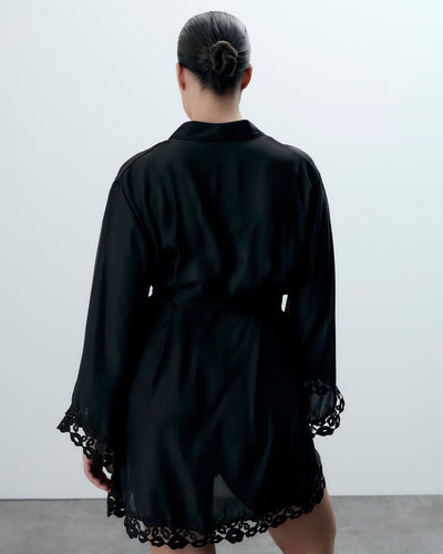Marian Chiffon-Kimono mit Stickerei Schwarz