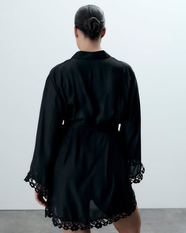 Marian Chiffon-Kimono mit Stickerei Schwarz