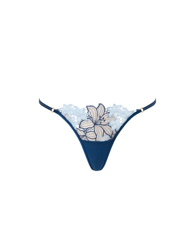 Calantha String mit floraler Spitze Blau
