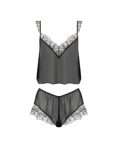 Amarosa transparentes Cami- und Shorts-Set Schwarz