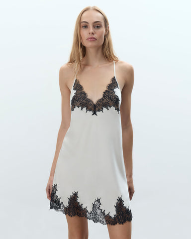 Anastasia Luxus-Satin-Negligé Elfenbein/Schwarz