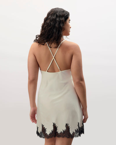 Anastasia Luxus-Satin-Negligé Elfenbein/Schwarz