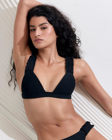 Flores Rüschen-Bikini-Top Schwarz