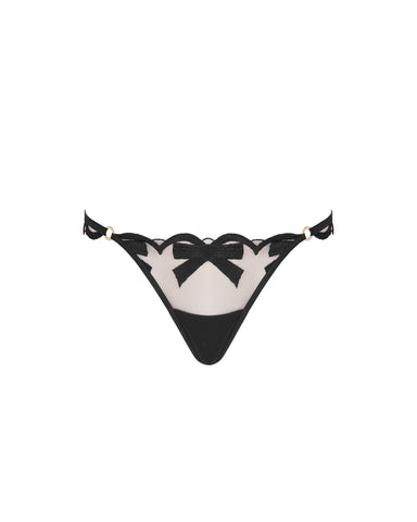 Belle Transparenter Schleifen-String, Schwarz