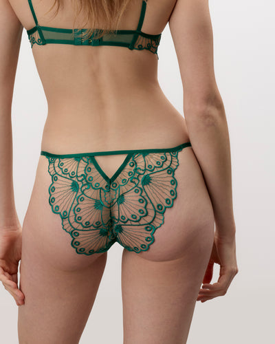 Jane Transparenter bestickter Slip Aventuringrün