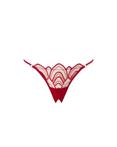 Soraya Transparenter, bestickter Ouvert-Slip, Savvy Red