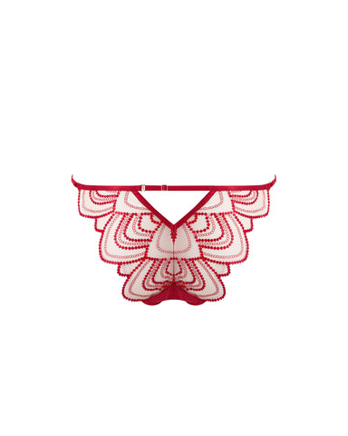 Soraya Transparenter, bestickter Ouvert-Slip, Savvy Red