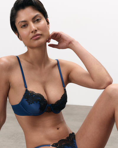 Ida Luxus-Satin-BH vorgeformt Marineblau/Schwarz
