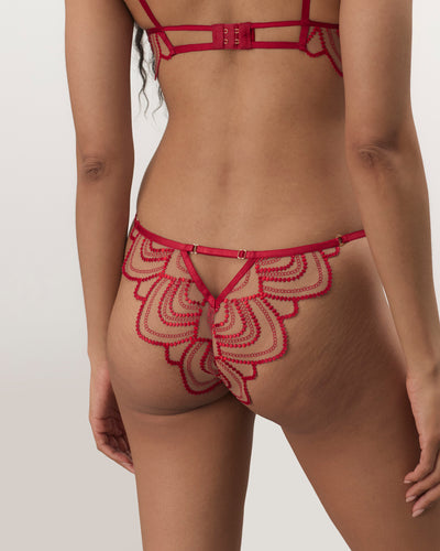 Soraya Transparenter, bestickter Slip, Savvy Red