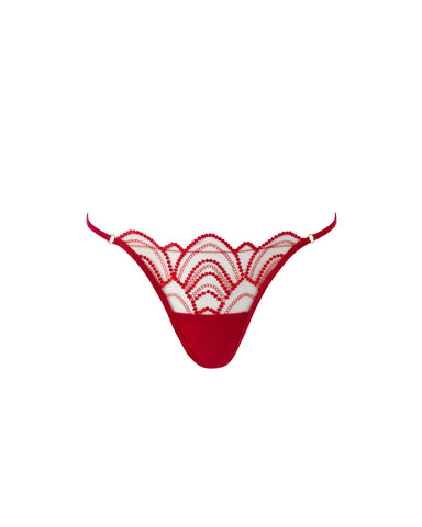 Soraya Transparenter, bestickter Slip, Savvy Red