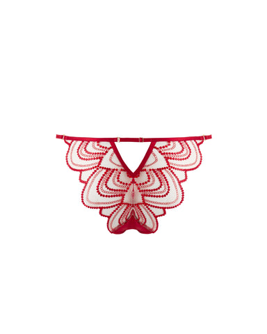 Soraya Transparenter, bestickter Slip, Savvy Red